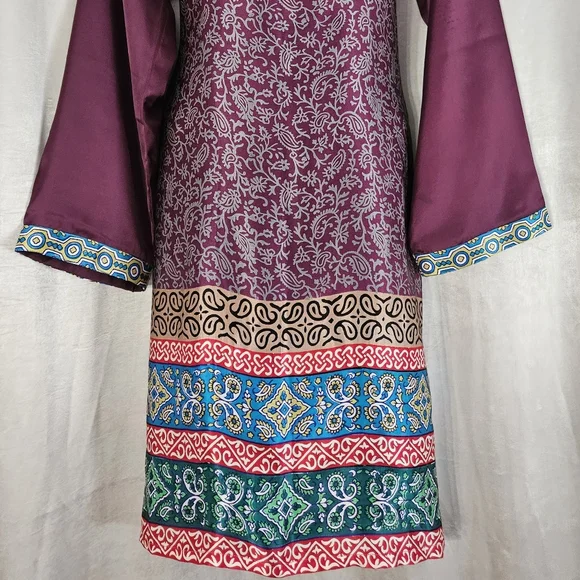 NWOT purple pink green blue red mix print jewel kurta tunic dress Womens Large - Picture 5 of 8